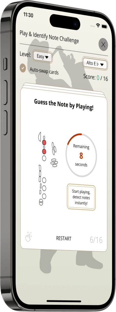 Saxophone note identification quiz app testing musical ear training skills